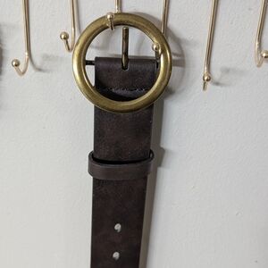 Brown Leather Belt with Brass Buckle